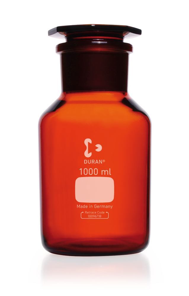 Wide neck storage bottle, glass stopper, DURAN®, amber, 1000 ml, 1 unit(s)