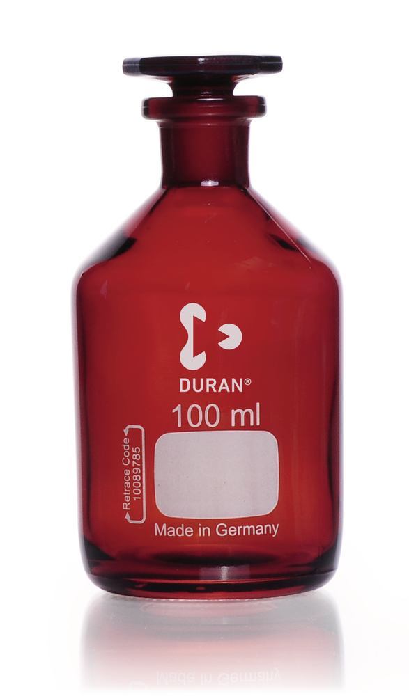 Narrow neck storage bottl., glass stopp., DURAN®, amber glass, 100 ml, 1 unit(s)
